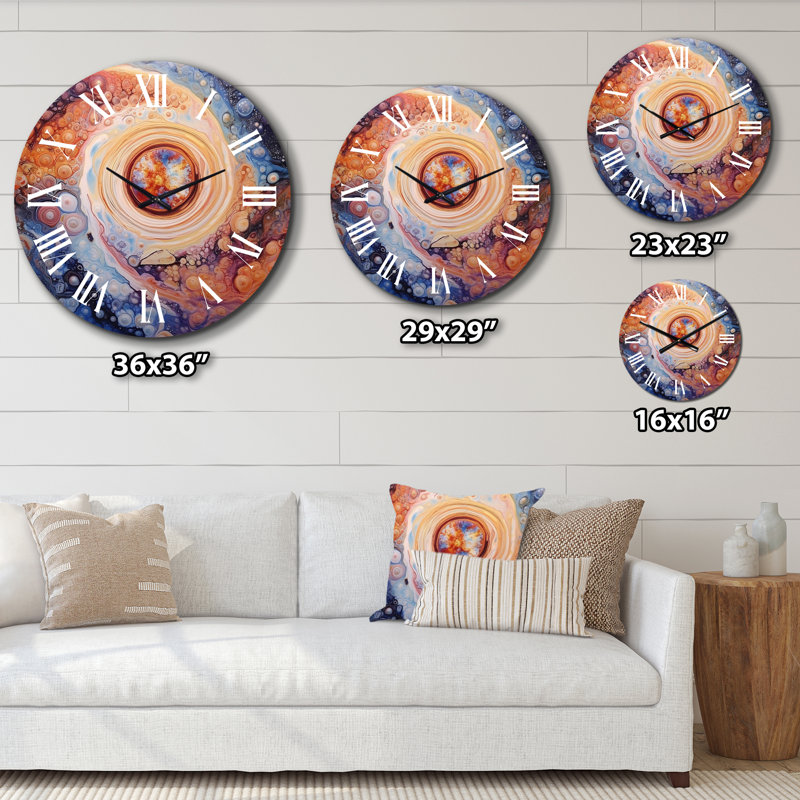 Horloge murale en métal jaune et orange, Grand