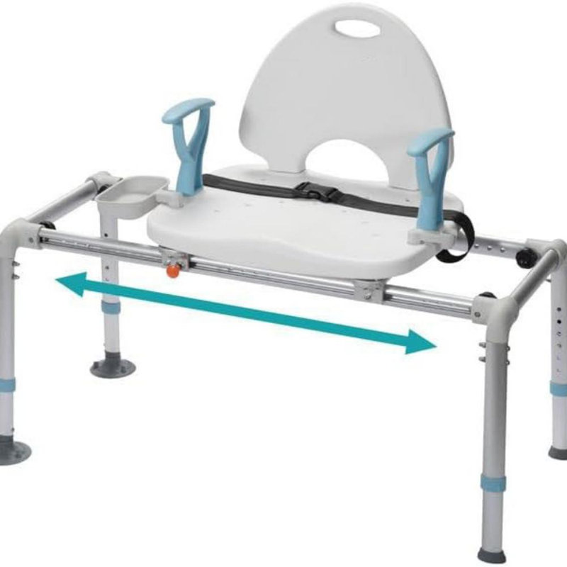 Banc de transfert de douche coulissant robuste, 450 lb | Ceinture de sécurité, large siège / dossier, pieds réglables, convient aux personnes âgées