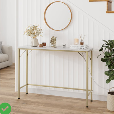 39.4 Inch Modern Console Table for Entryway Narrow Console Table Gold Sofa Table with Outlets Behind Couch Table