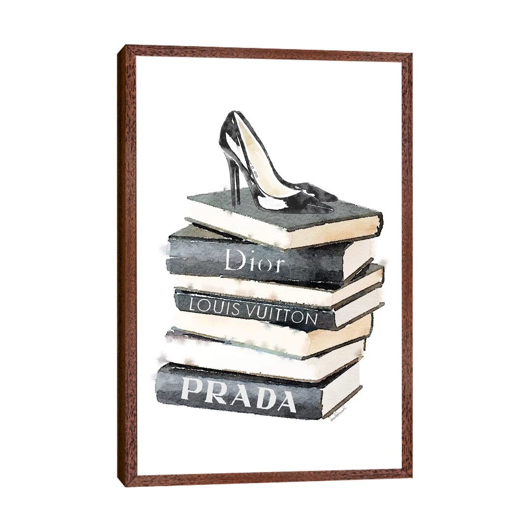 Leinwandbild - Gemälde „Tall Stack of Fashion Books with Heels” von Amanda Greenwood