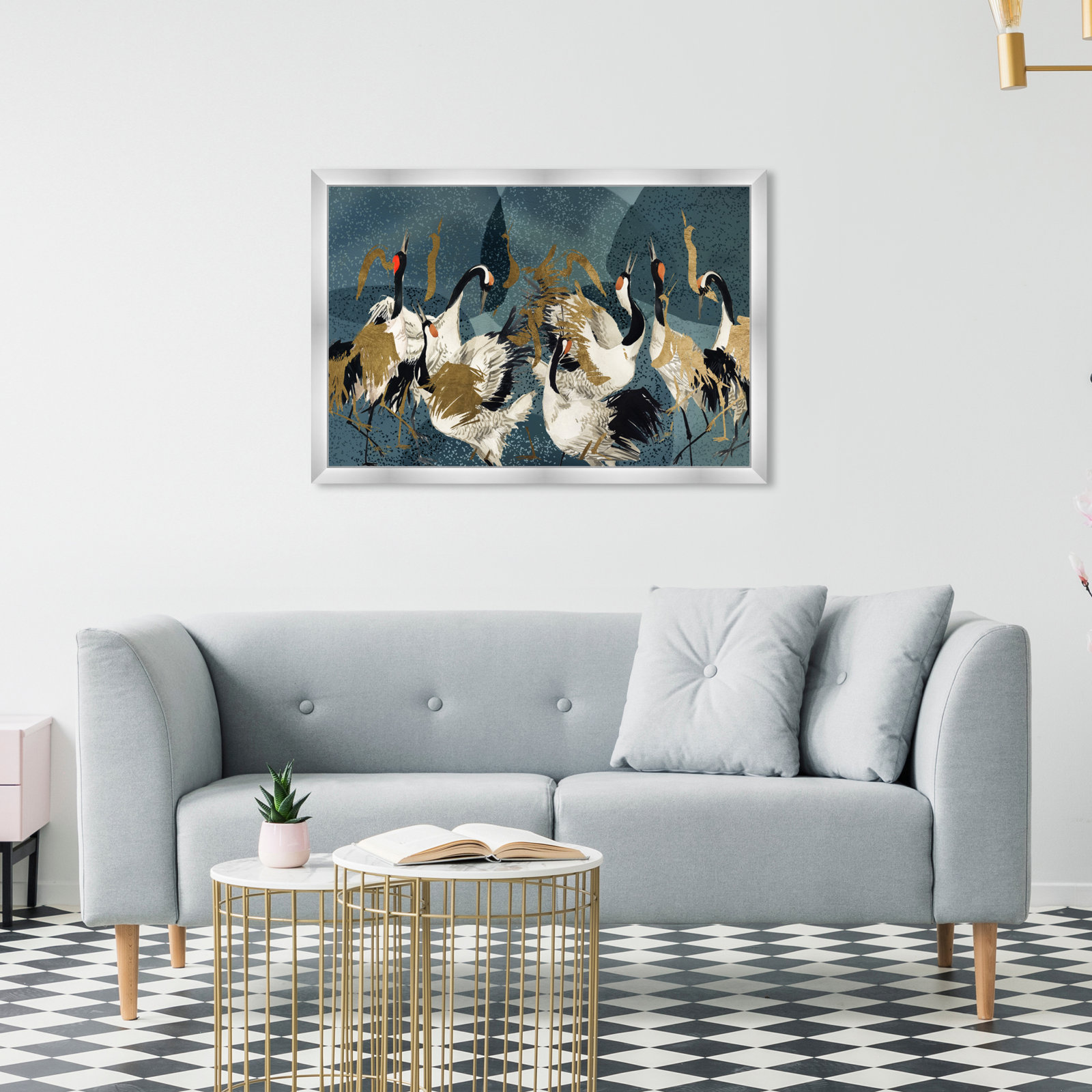 Crane Love Print by Oliver Gal, 22" H x 32" W, Silver Framed