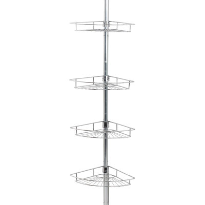 Adjustable Tension Pole Shower Caddy With 4 Spacious Baskets And Built-In Towel Bar, Rust-Resistant Bathroom Storage Organizer For Shower Essentials