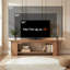 Meuble télé 63 po en bois massif, centre de divertissement à 2 niveaux avec tablettes de rangement ouvertes pour le salon et la chambre à coucher