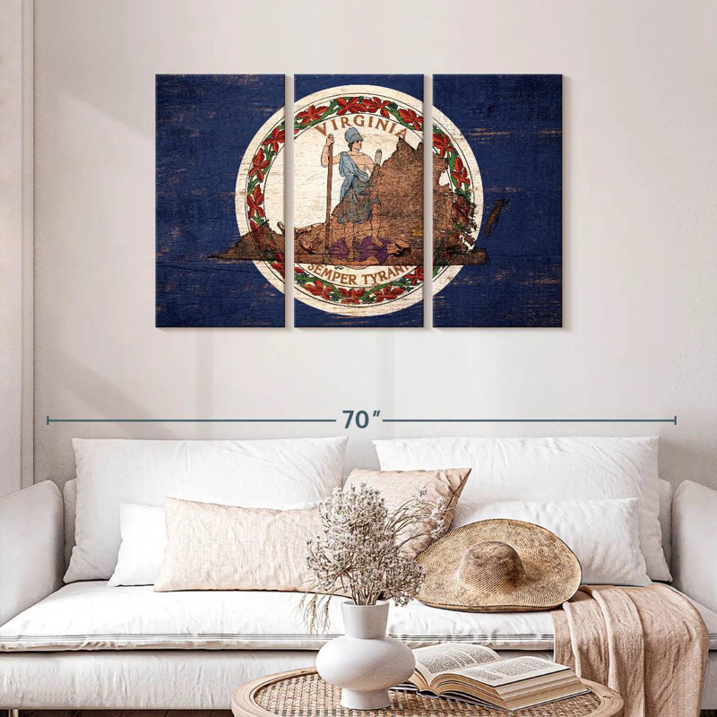 Borges State Map Over Virginia Flag, 28" H x 45" W