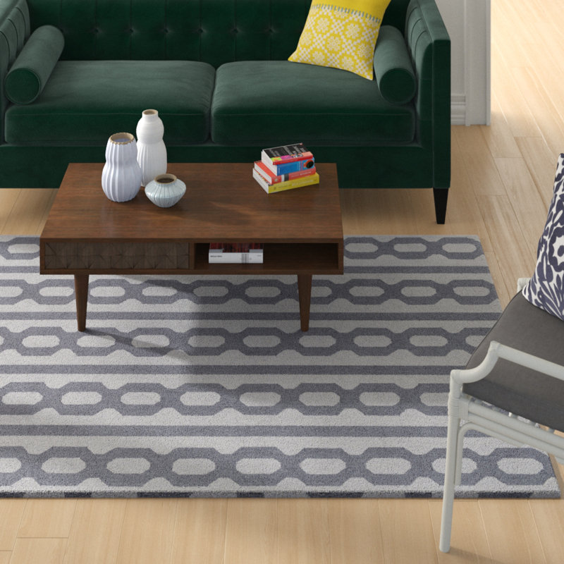 Tapis gris / argent en laine crocheté à la main Bobby, Rectangle 8 pi x 10 pi