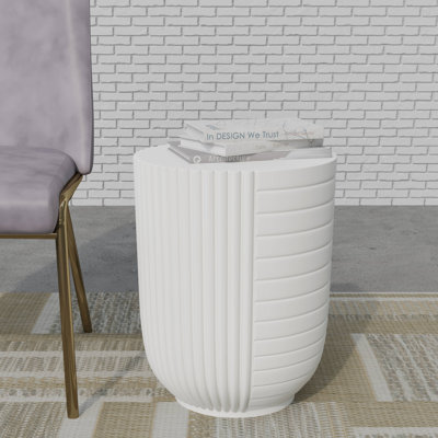 14" Wide Round Side Table In Fiberstone With Ribbed Design And Painted Finish Overkamp Collection