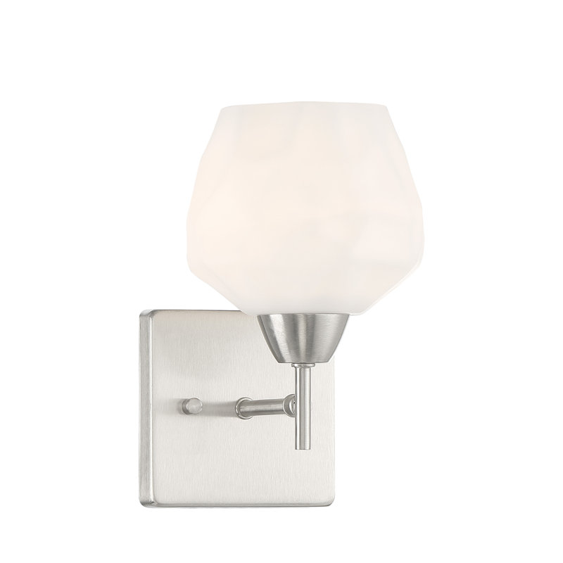 Highland Dunes Muro Brushed Nickel With Etched Opal Vanity Light, Brushed Nickel, White