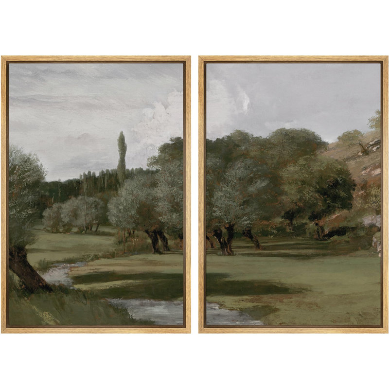 «Verdant Grove By The River Twin Landscape», 2 pièces sur toile, Naturel, H 24 po x l 32 po