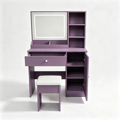 Sarviel Makeup Vanity Table with 3 Color LED Mirror and Stool