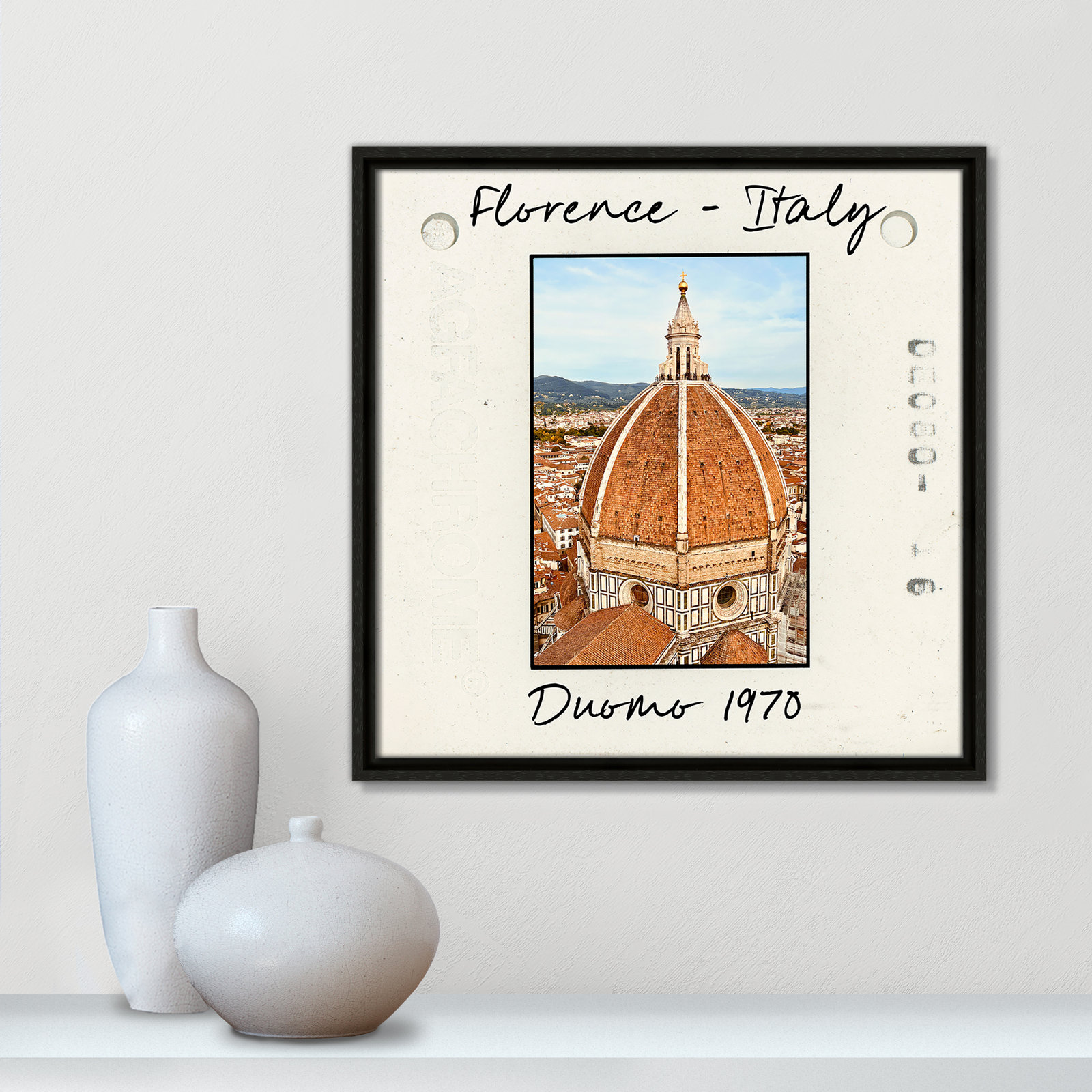 Travel Slide Collection "Florence, Italy - Duomo" Print, Espresso Floater Framed Canvas, 17.5" H x 17.5" W x 2" D