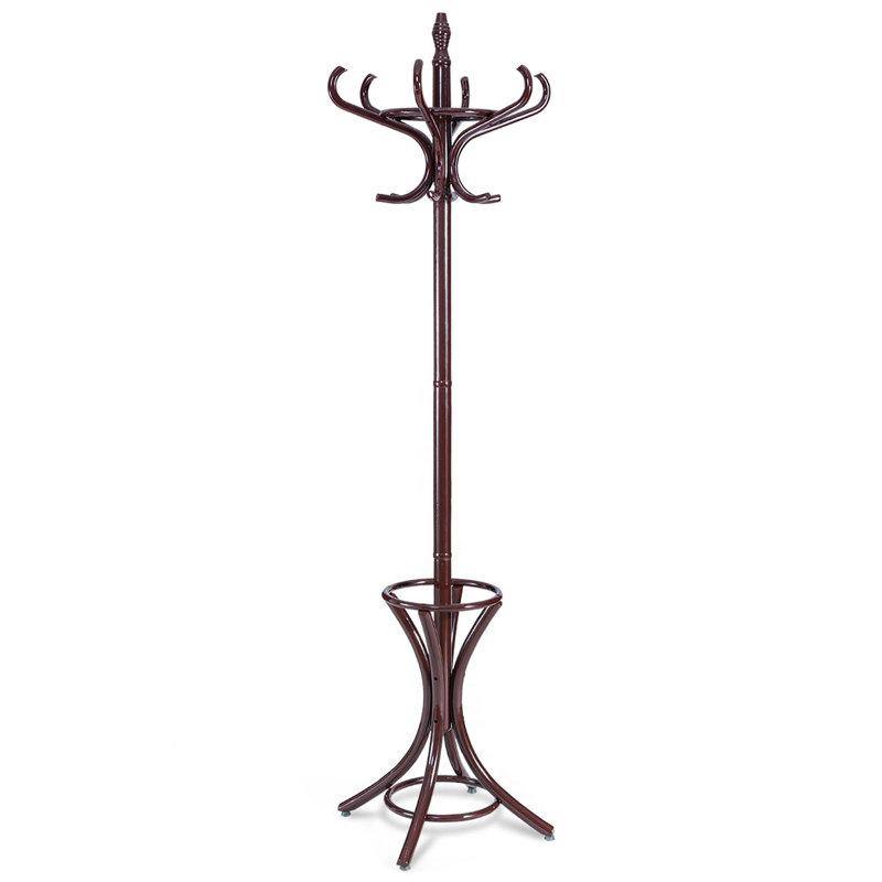 Solid Wood Freestanding Coat Rack, Reddish Brown