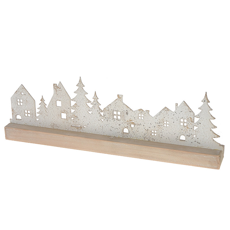 Décoration de plateau de village blanche avec base en bois