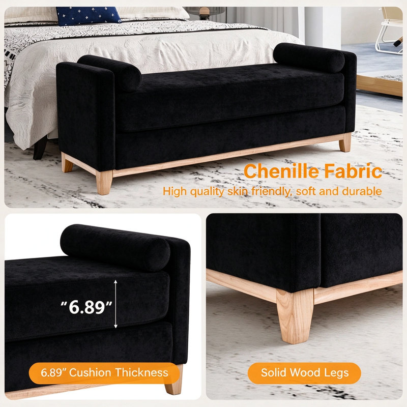 Banc de lit Renitta, Noir