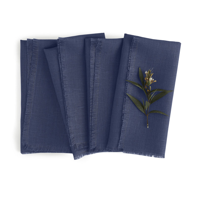 Fringe - 100% Pure Linen Dinner Napkins, Vintage Blue