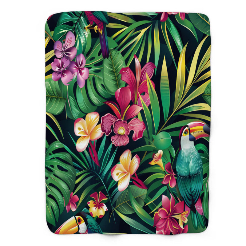 Pink Tropics - Couverture Sherpa de qualité supérieure 1 pièce WB_FL_100624_0162, L 50 po x L 60 po