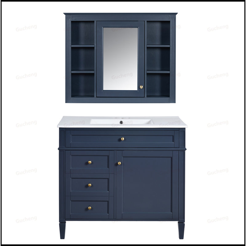Meuble-lavabo 36 po avec lavabo et miroir, Bleu