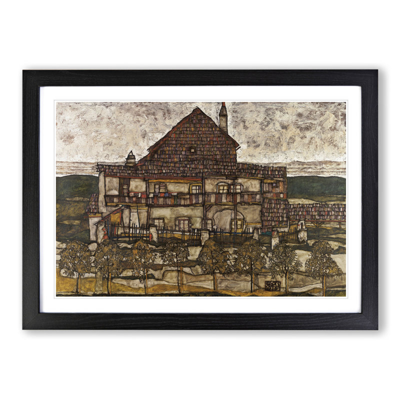 House with Shingle Roof by Egon Schiele - Picture Frame Painting, Black Framed, 36cm H x 48cm W x 2cm D