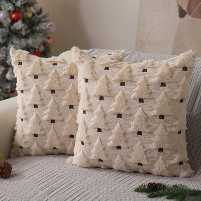Housses de coussin de Noël 18 x 18 pouces, ensemble de 2 décorations de Noël, coussins en peluche doux pour arbre de Noël, décoration de vacances d'hiver pour canapé salon PT-002C18