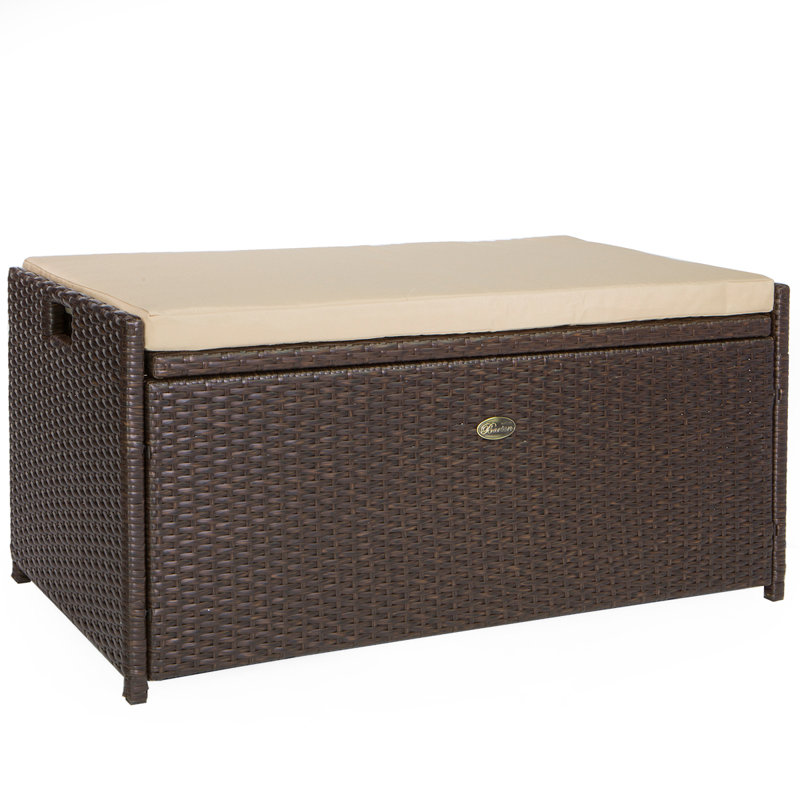 Brown Wicker 60 Gallon Outdoor Deck Box with Cushion