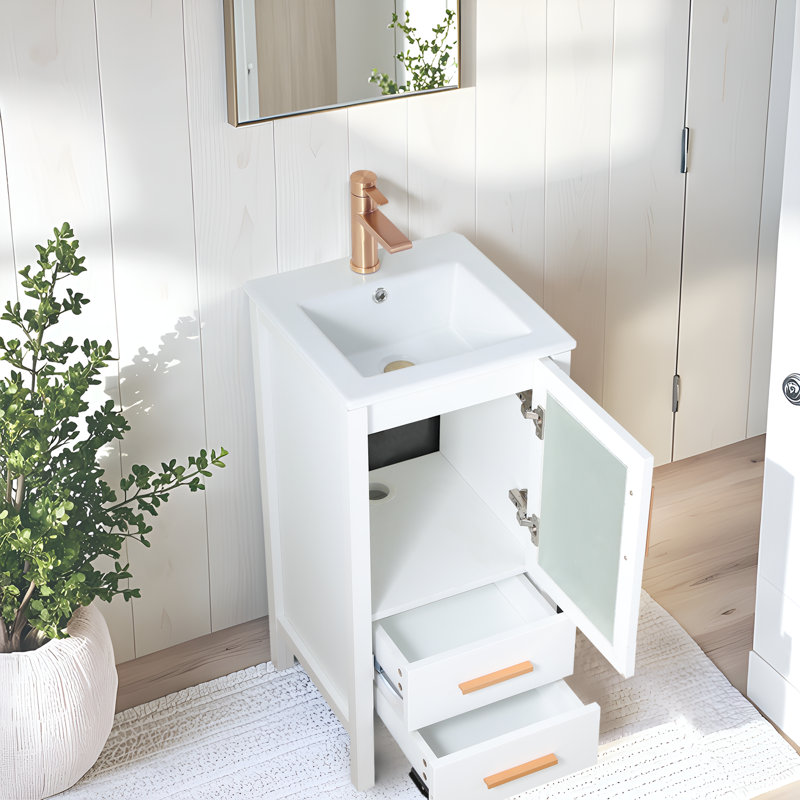 Meuble-lavabo autoportant blanc 16 po à deux tiroirs 16 po