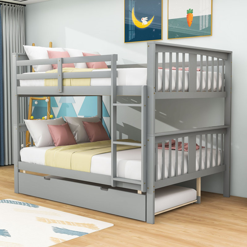 Gurpaige Kids Full Over Full Bunk Bed with Trundle, Gray
