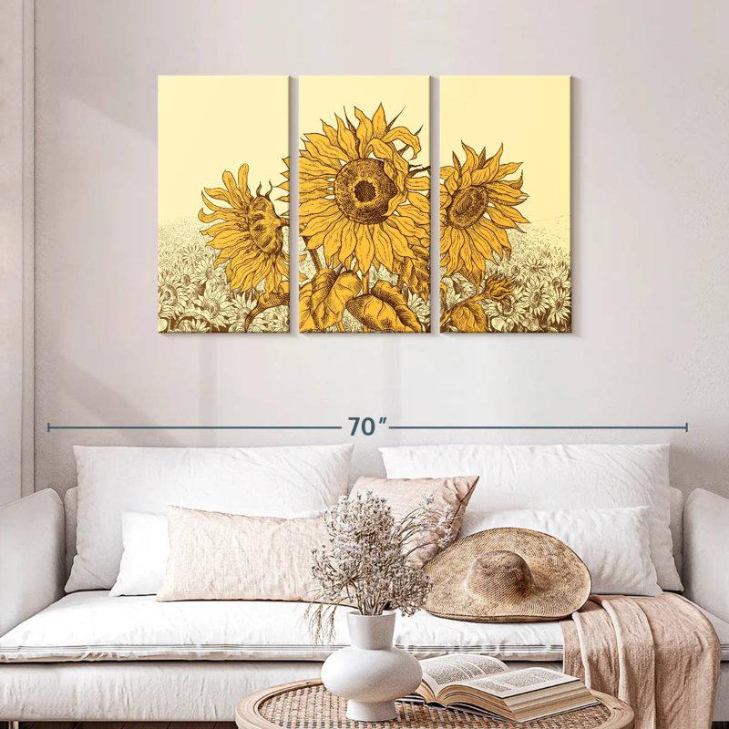Champ de tournesols rétro Alvord, H 28 po x l 45 po