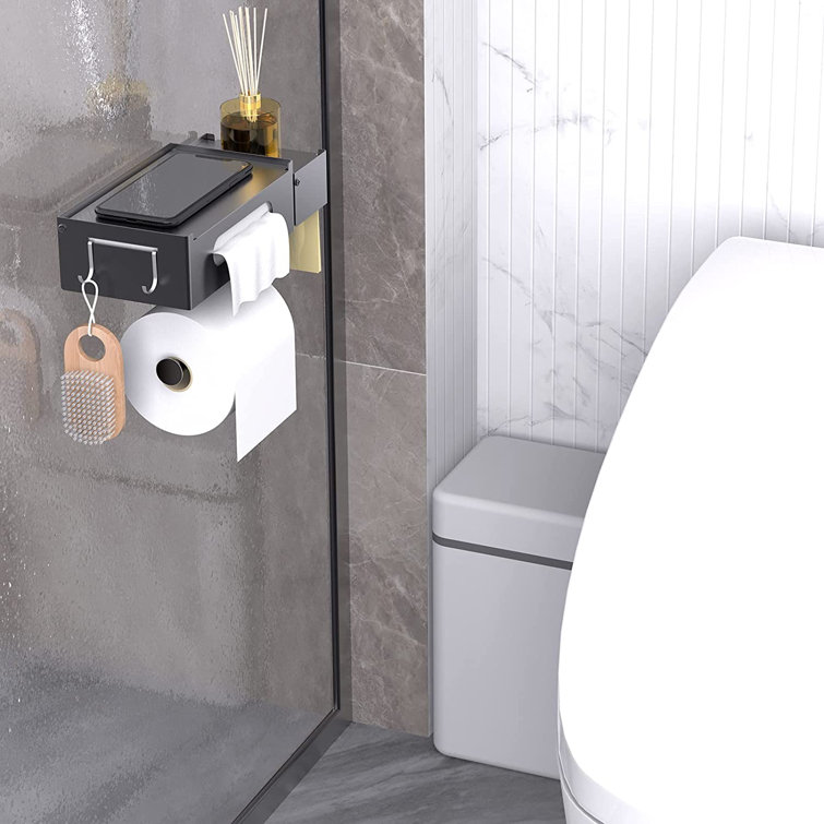 Reversible Toilet Paper Holder With Phone Shelf, Modern Style