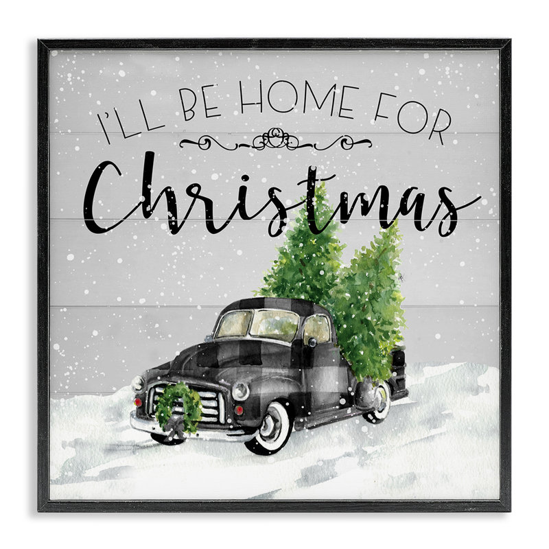 «Plaid Truck Christmas phrase», art mural sur toile par Carol Robinson, Giclée encadrée noir minuit, H 17 po x l 17 po