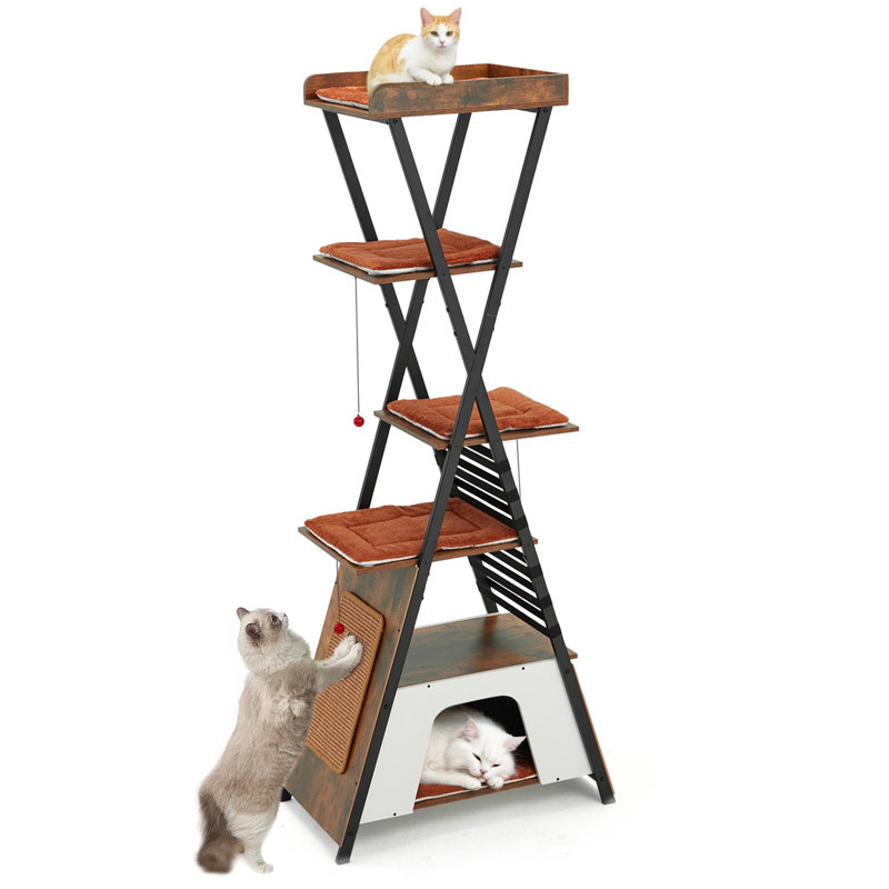 Tour pour arbre à chat 72 "moderne - Condo multi-niveaux avec planche à gratter en sisal, grottes douillettes, perchoir extra large et patins lavables