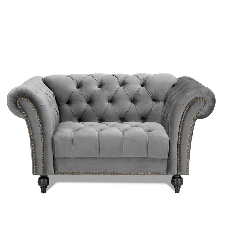 Dahlstrom 1 Seater Velvet Loveseat, Grey