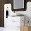 Meuble-lavabo mural 32 po à deux tiroirs + plateau en bois massif, lavabo carré en céramique, design minimaliste moderne, alliant fonctionnalité et style