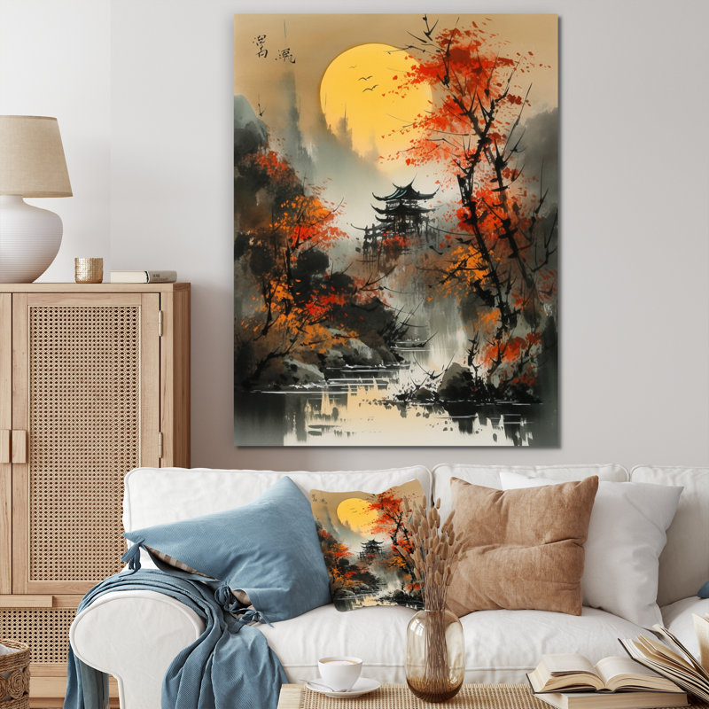 Gentryville Red Moonset Raven Cry Japon I, H 20 po x l 12 po x P 1 po, Toile tendue