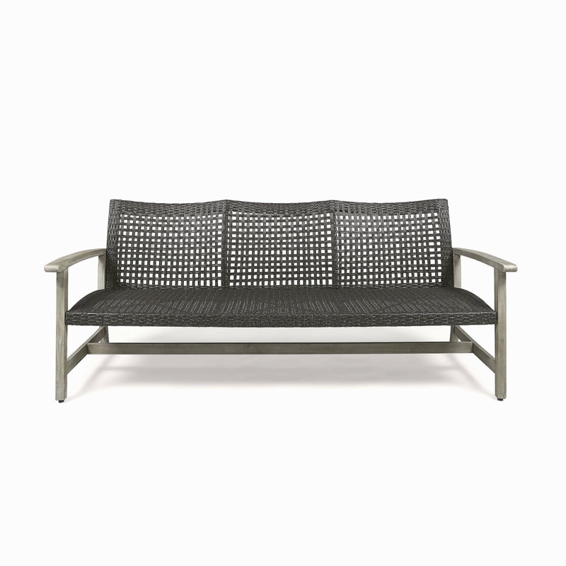 Outdoor Wicker 3 Seater Sofa, Patio Furniture Conversation Set For Backyard, Gray