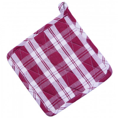Set Of 2 Burgundy Check Pattern Pot Holders