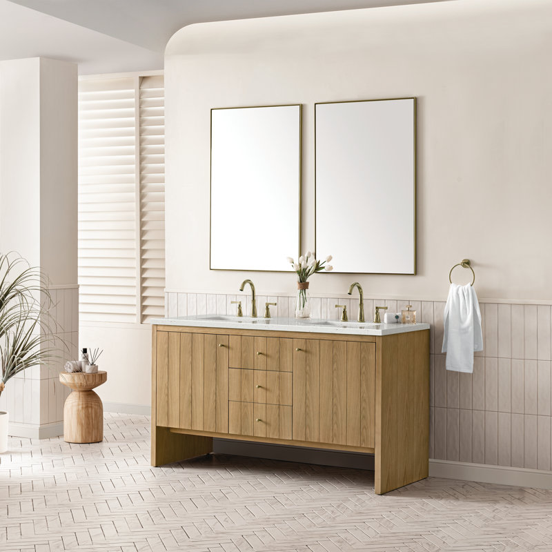 Hudson 60'' Double Bathroom Vanity with Top, Lime Delight, 8" Widespread, Light Natural Oak
