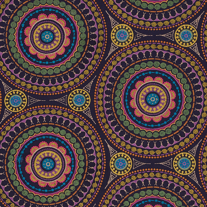 Tissu de broderie Idris, MARINE / MULTI