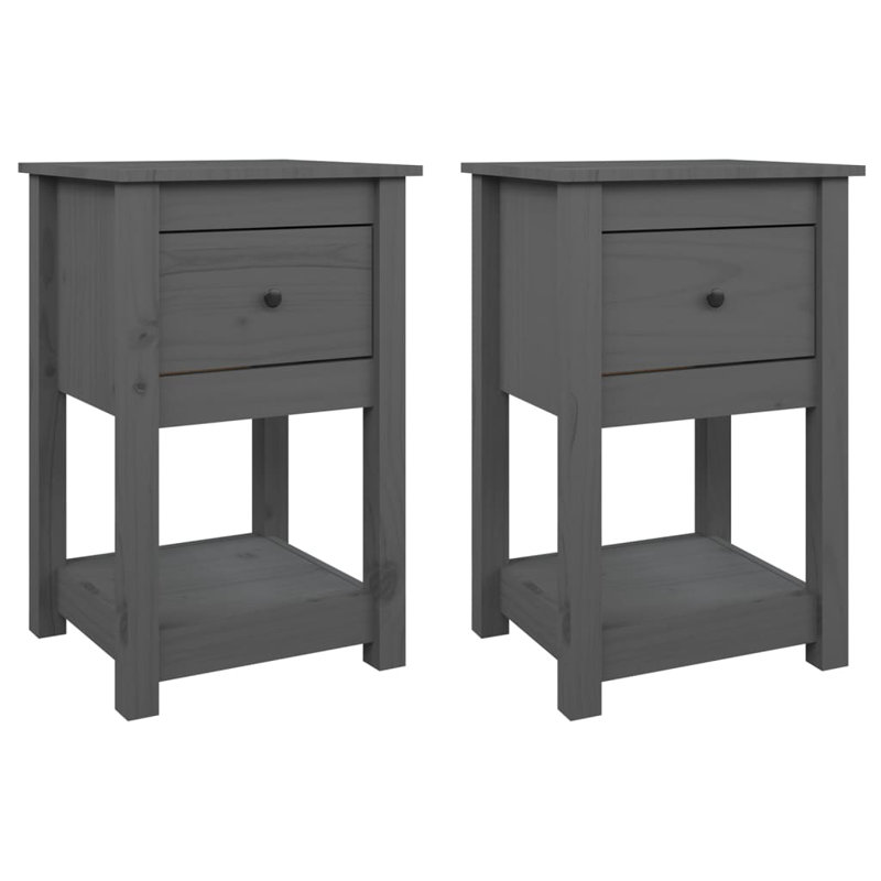 40cm W Solid Wood Bedside Table, Brown, Set of 2