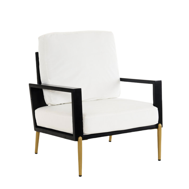 Chaise contemporaine blanche avec accoudoirs avec rembourrage en mousse et détails dorés