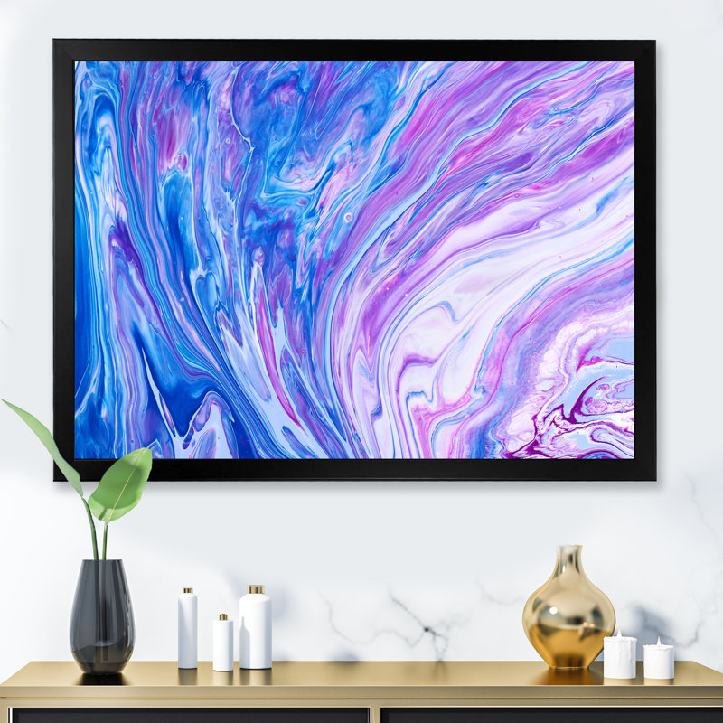 Art acrylique sur toile bleu et mauve - art mural moderne sur toile, Cadre photo noir, H 12 po x l 8 po x P 1 po