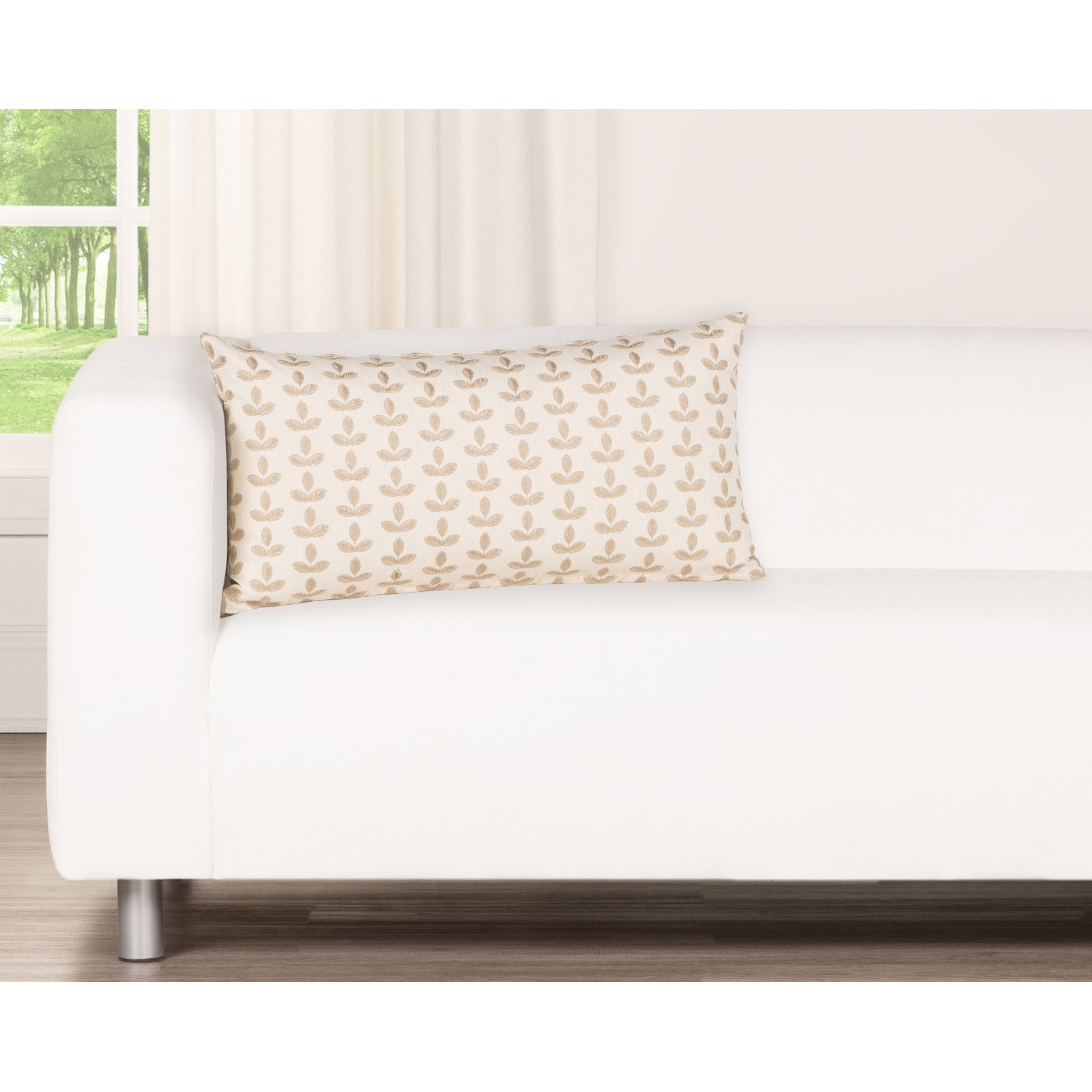 Birch Lane Trillium Throw Pillow Lumbar, Feather, Cream Floral