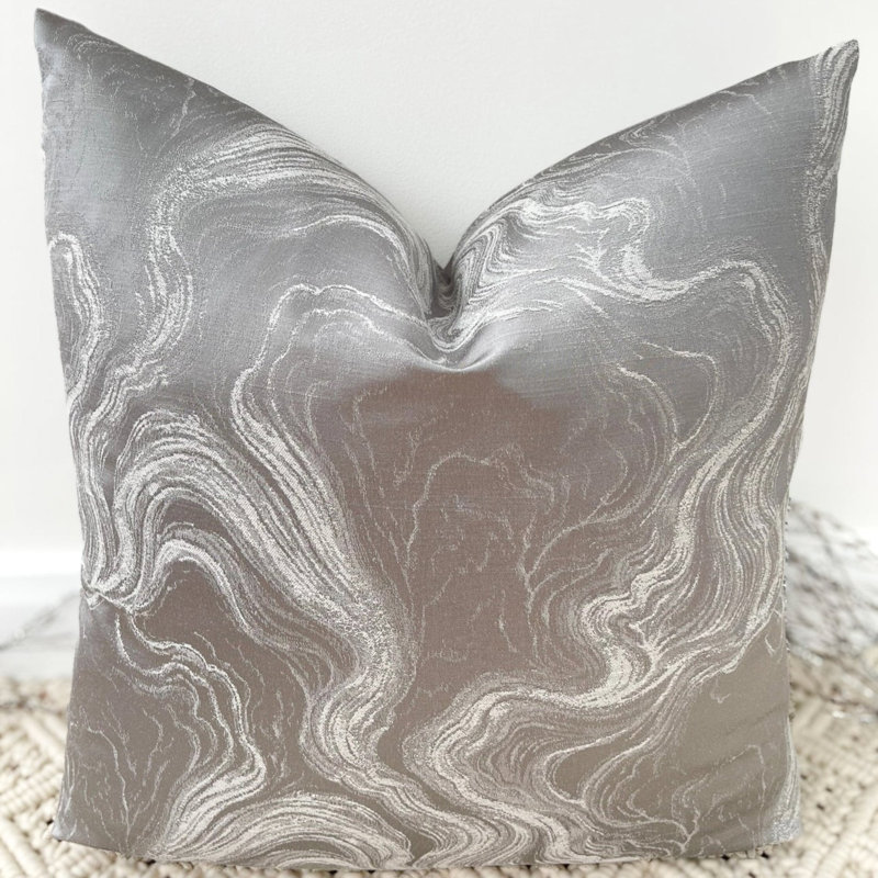 Abstract Navy Square Throw Pillow Cover, Silver