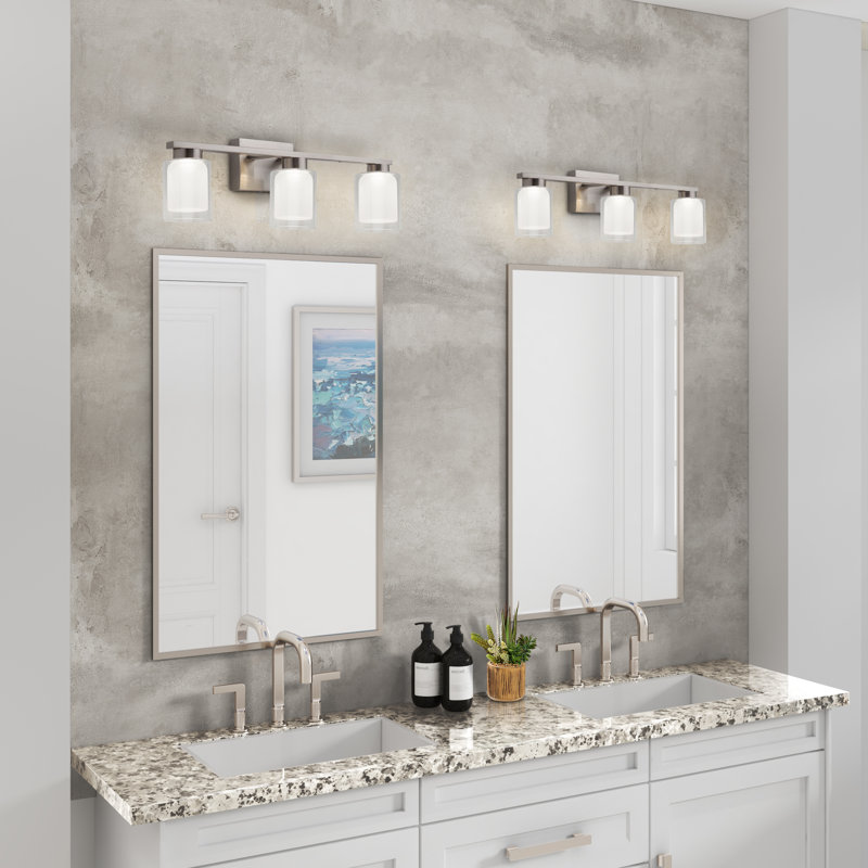Ensemble de meuble-lavabo 3 lumières Rayes, Nickel brossé