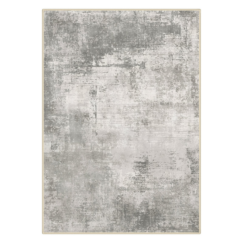 Abstract Machine Printed Area Rug, Grey/Ivory, Rectangle 120 x 170 cm