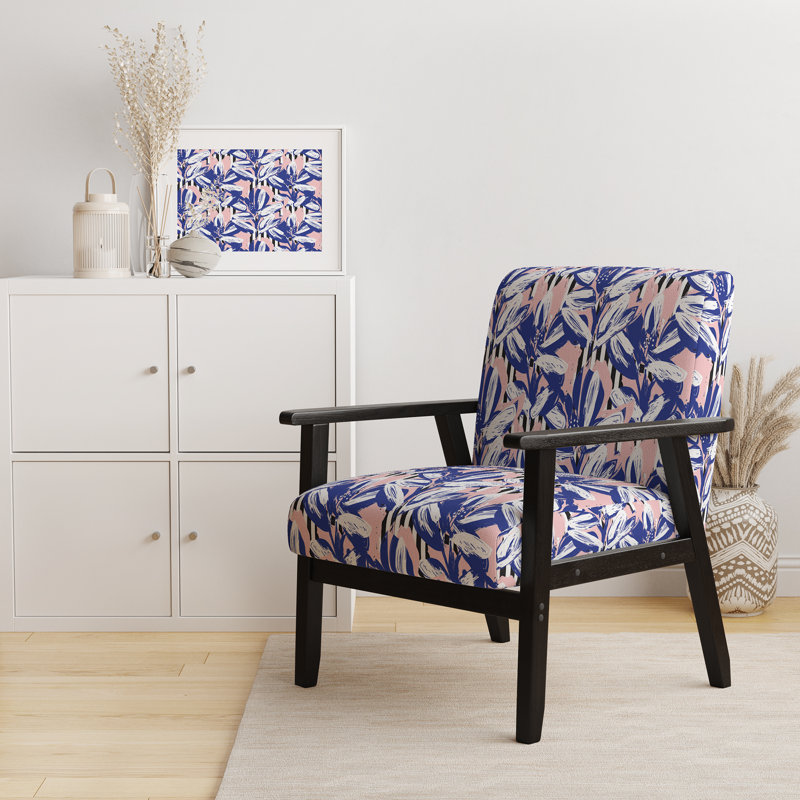 Fauteuil d'appoint rembourré à motif floral rayé rose et bleu