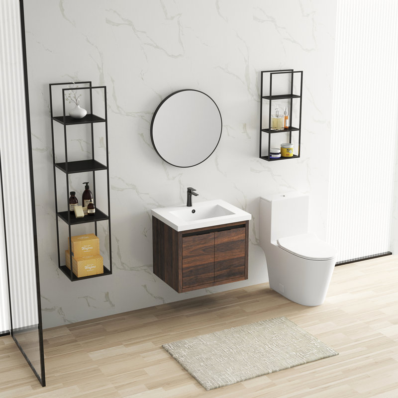 Bathroom Cabinet With Sink,Soft Close Doors,Float Mounting Design, Walnut