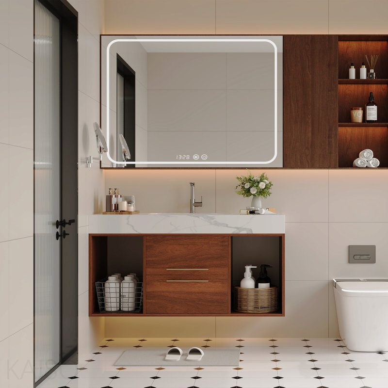 39.4 '' Floating Bathroom Vanity With Ceramic Sink,Wall Mounted Vanity 2 Soft Close Drawer And White Slate Top