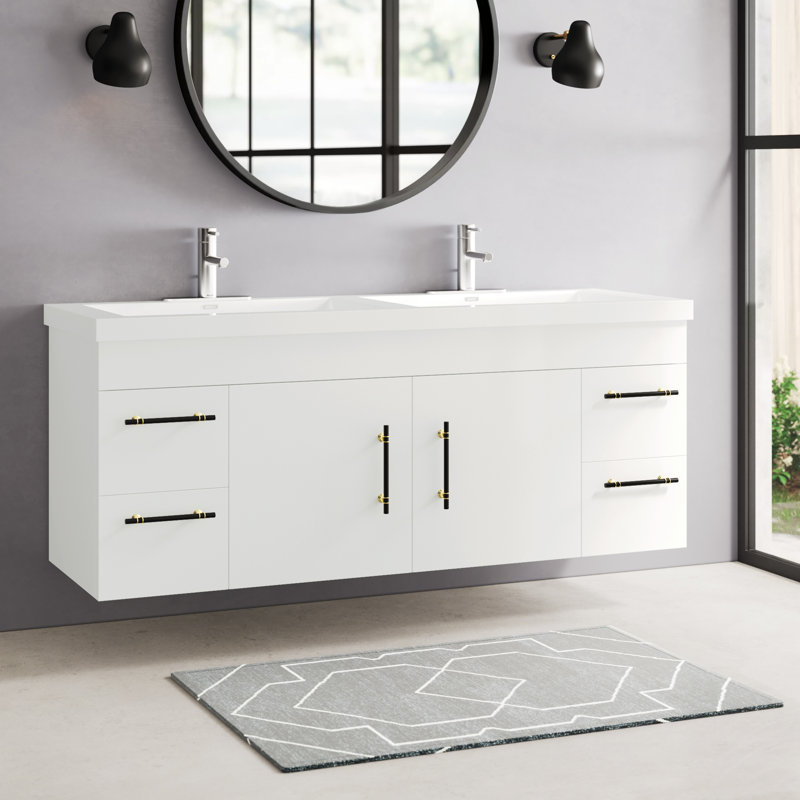 Meuble-lavabo mural double 59 po Romer, Blanc, Noir