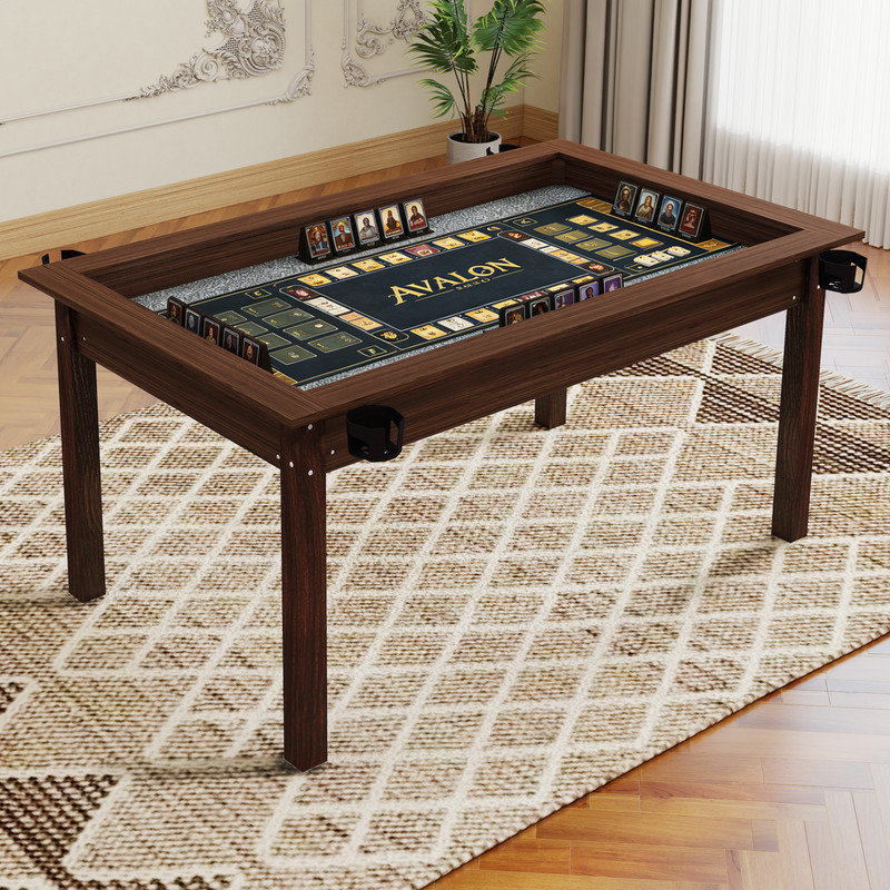 Table de jeu de 63 po x 40 po avec plateau amovible pour 4 à 6 joueurs, table de jeu et de salle à manger avec pieds en bois massif, tapis de jeu antidérapant, porte-gobelets rotatifs - brun rustique