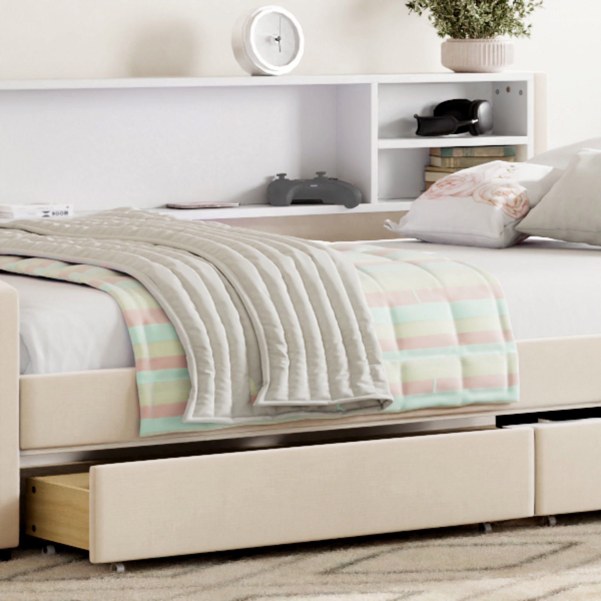 Mercer41 Twin Size Upholstered Platform Bed With Storage And Drawers ...