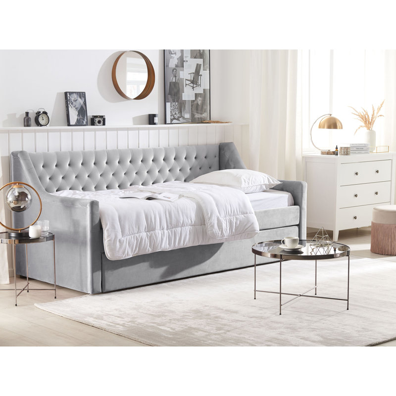 Nicolas Upholstered Velvet Daybed with Trundle Bed, Grey